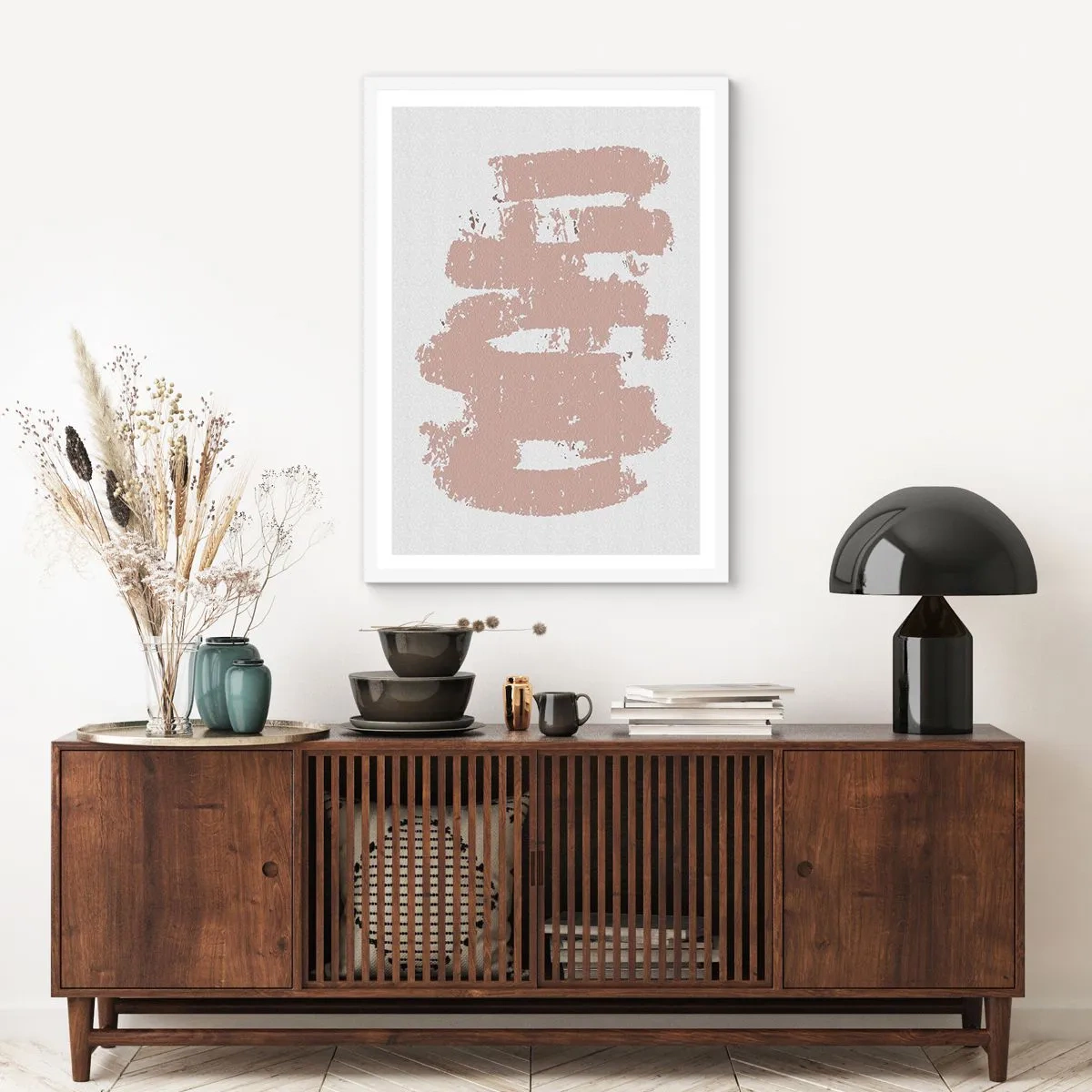 Poszter fekete keretben - Absztrakció lágy rózsaszínben - 61x91 cm