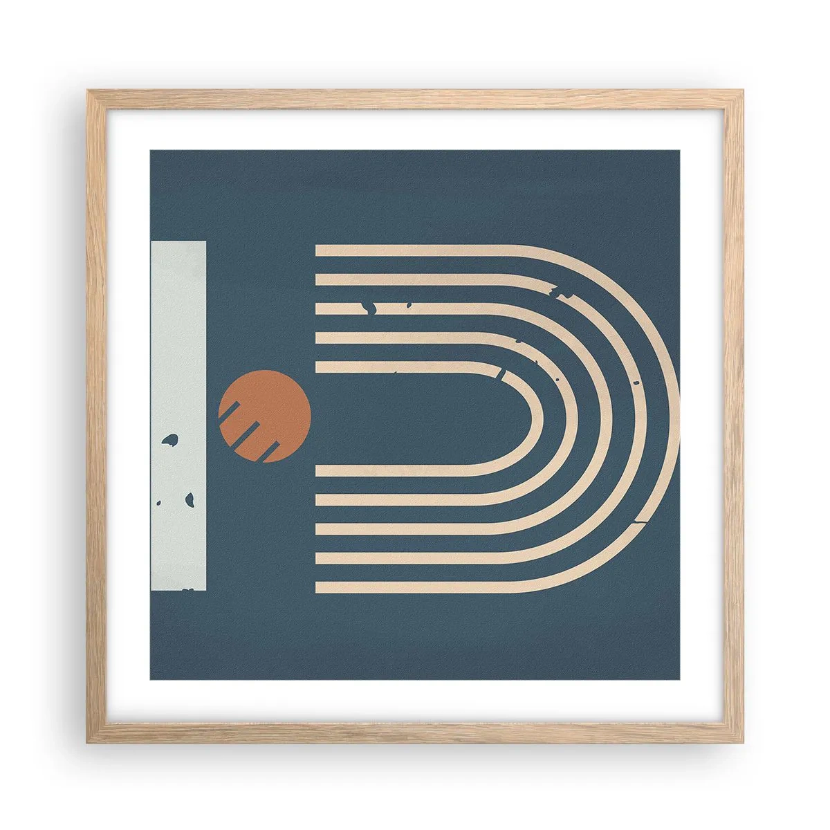 Poszter világos tölgy keretben - Geometria sötétkék háttéren - 50x50 cm