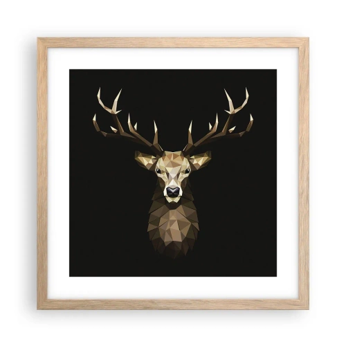 Poszter világos tölgy keretben - Kubista szarvas - 40x40 cm