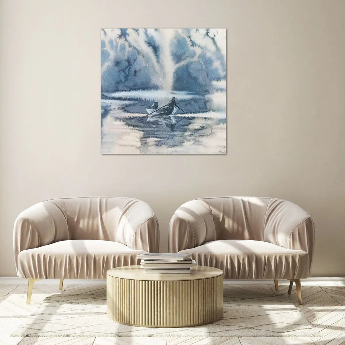 Üveg kép - Horgászok a paradicsomukban - 40x40 cm