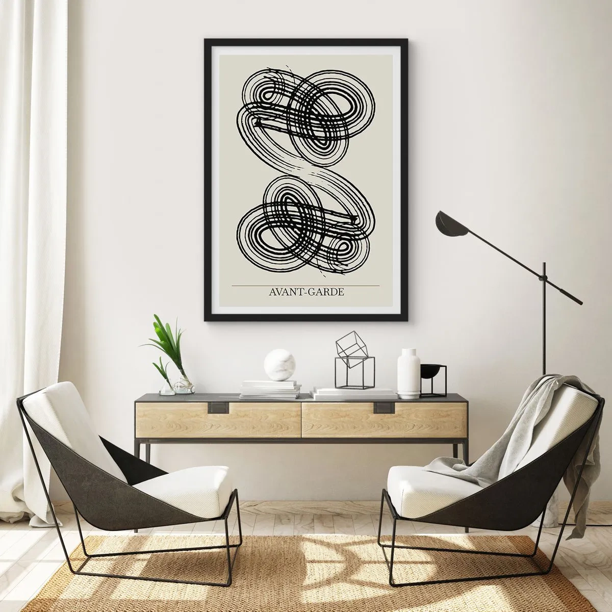 Poszter fehér keretben - Avantgárd vonalak absztrakt kompozíciója - 50x70cm - Spontán jött ki - Modern fali dekoráció nappalihoz és hálószobához ARTTOR