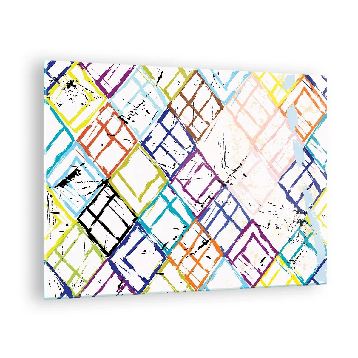 Üveg kép - Absztrakt minta többszínű rombuszokkal - 70x50cm - Bérelhető cellák - Modern fali dekoráció nappalihoz és hálószobához ARTTOR