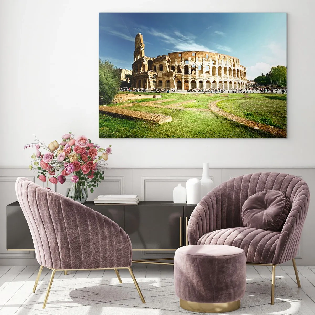 Üveg kép - A római Colosseum a nap fényében - 70x50cm - Még mindig halljuk a pisztoly csörömpölését - Modern fali dekoráció nappalihoz és hálószobához ARTTOR