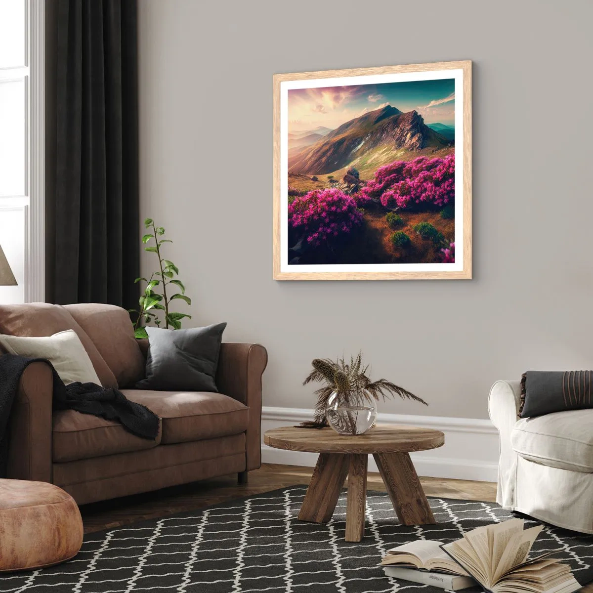 Poszter világos tölgy keretben - Nyár a hegyekben - 50x50 cm