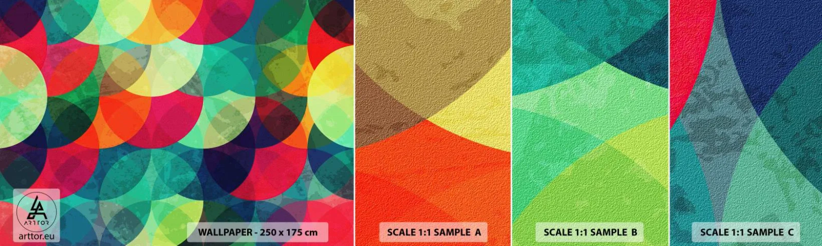 Fotótapéta Minta Öntapadós Deluxe Sticker - Felszívárványság - Absztrakció, Darab, Színes körök - 100x30 cm