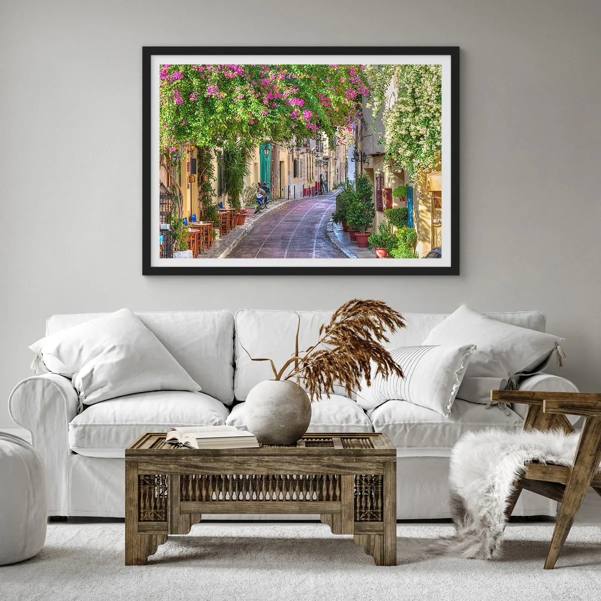 Poszter fehér keretben - Virágzó sikátor - 91x61 cm