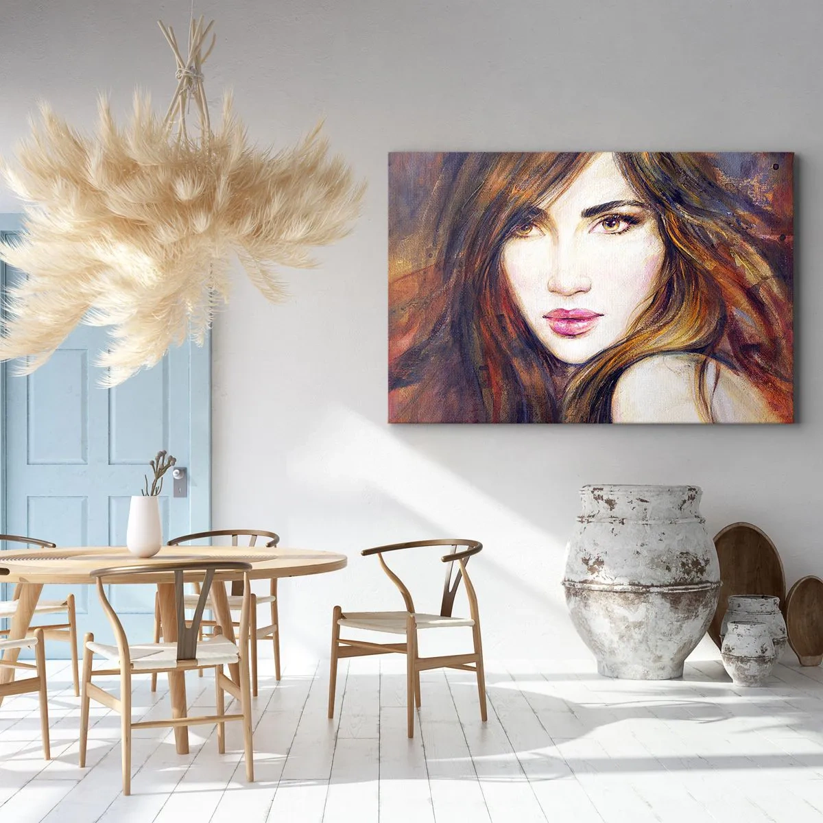 Vászonkép - Nő portréja festői stílusban - 70x50cm - Egy fillért a gondolataidért - Modern fali dekoráció nappalihoz és hálószobához ARTTOR