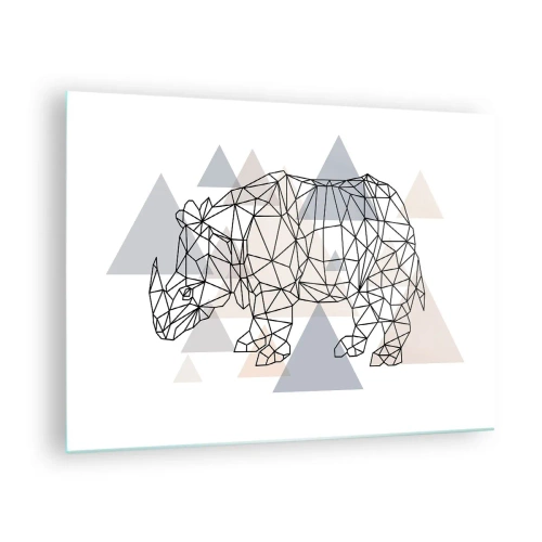 Üveg kép - Orrszarvú geometrikus rajza világos háttér előtt - 70x50cm - Az erő szerkezete - Modern fali dekoráció nappalihoz és hálószobához ARTTOR