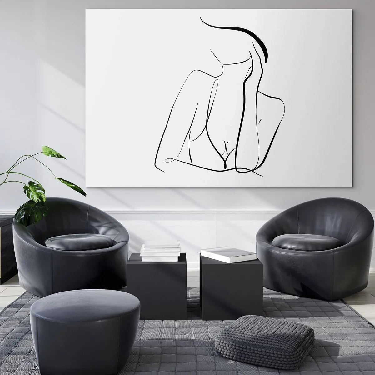 Üveg kép - Egy egyszerű vonal, amely a test körvonalait mutatja fekete-fehér árnyalatokban - 70x50cm - Az álmok hullámán - Modern fali dekoráció nappalihoz és hálószobához ARTTOR