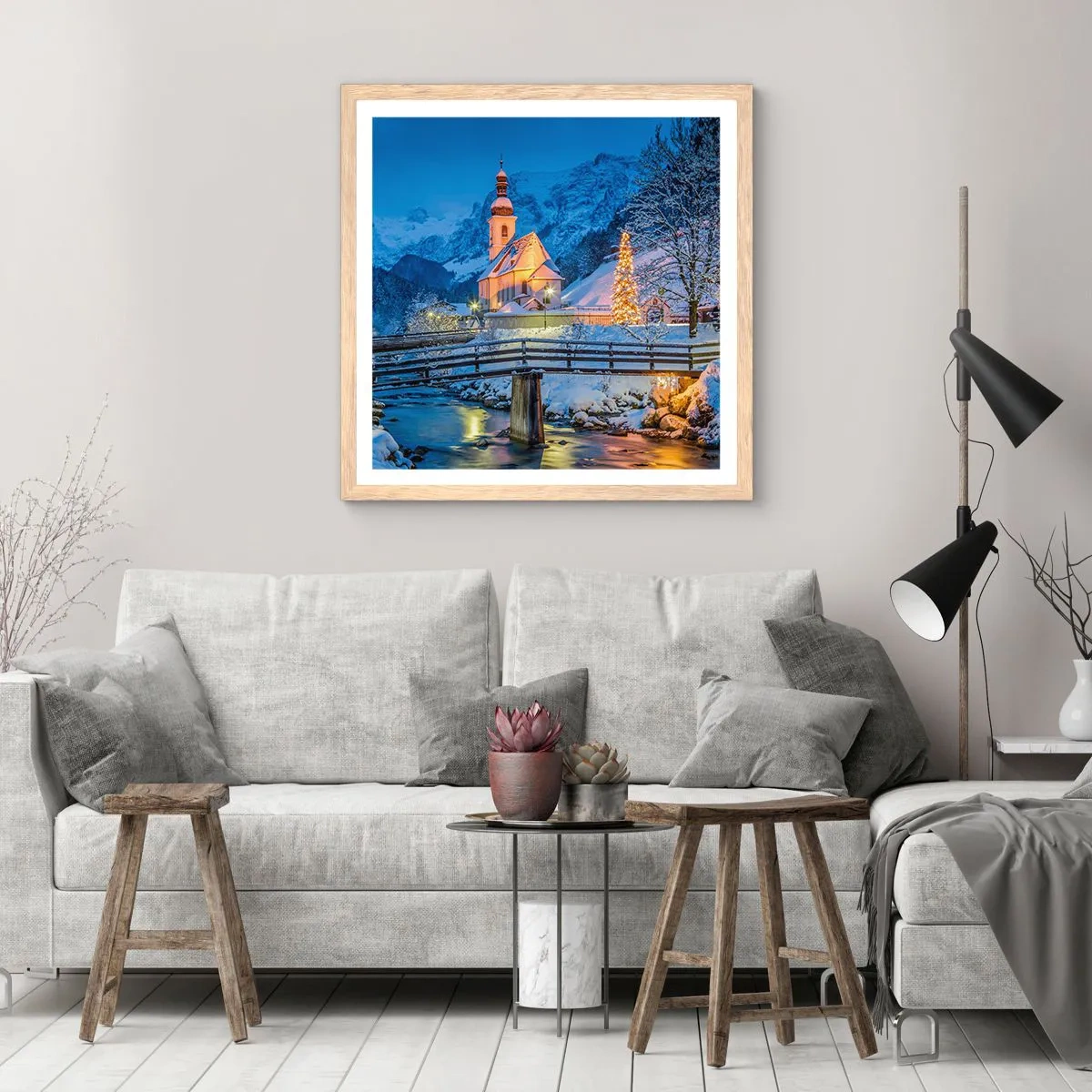 Poszter világos tölgy keretben - Karácsonyi hangulat - 60x60 cm