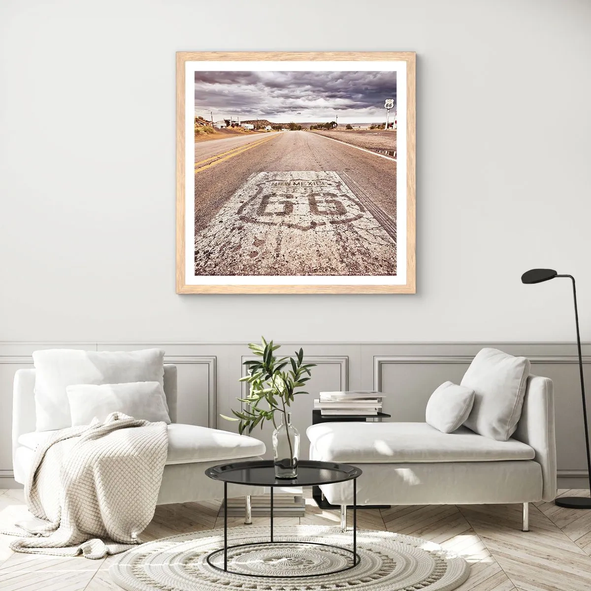Poszter világos tölgy keretben - Mother Road – amerikai legenda - 50x50 cm