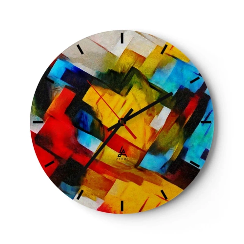 Falióra, Óra - Színes absztrakció geometriai alakzatokkal - 30x30cm - Többszínű réteges - Modern fali dekoráció nappalihoz, konyhához és hálószobához ARTTOR