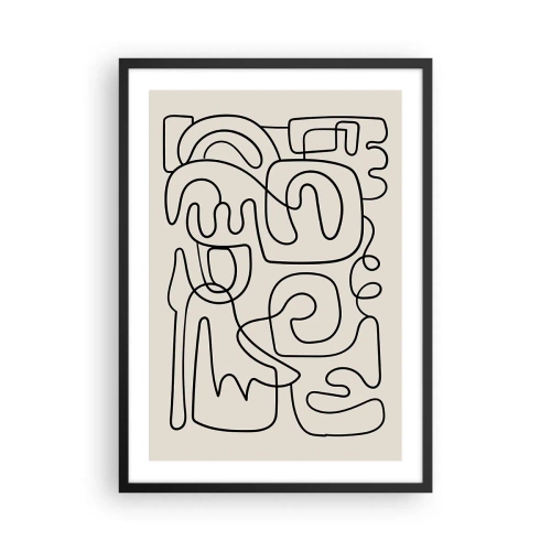 Poszter fehér keretben - Modern absztrakció bézs alapon fekete vonal formájában - 50x70cm - A nyomonkövetésben - Modern fali dekoráció nappalihoz és hálószobához ARTTOR