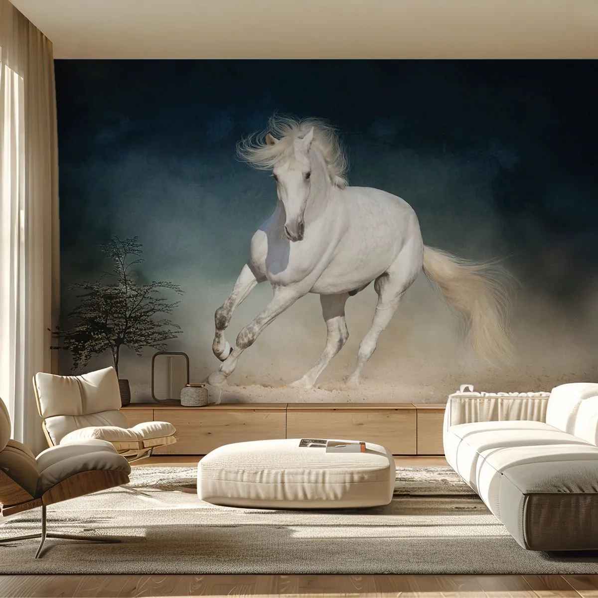 Fotótapéta Premium Sand - A szabadság tiszta állapotban - Ló, Állat, fehér - 100x70 cm