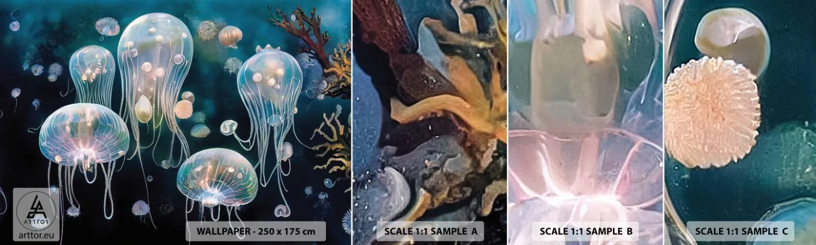 Fotótapéta Minta Öntapadós Deluxe Sticker - Víz alatti bál - Medúza, Állatok, Mélységek - 100x30 cm