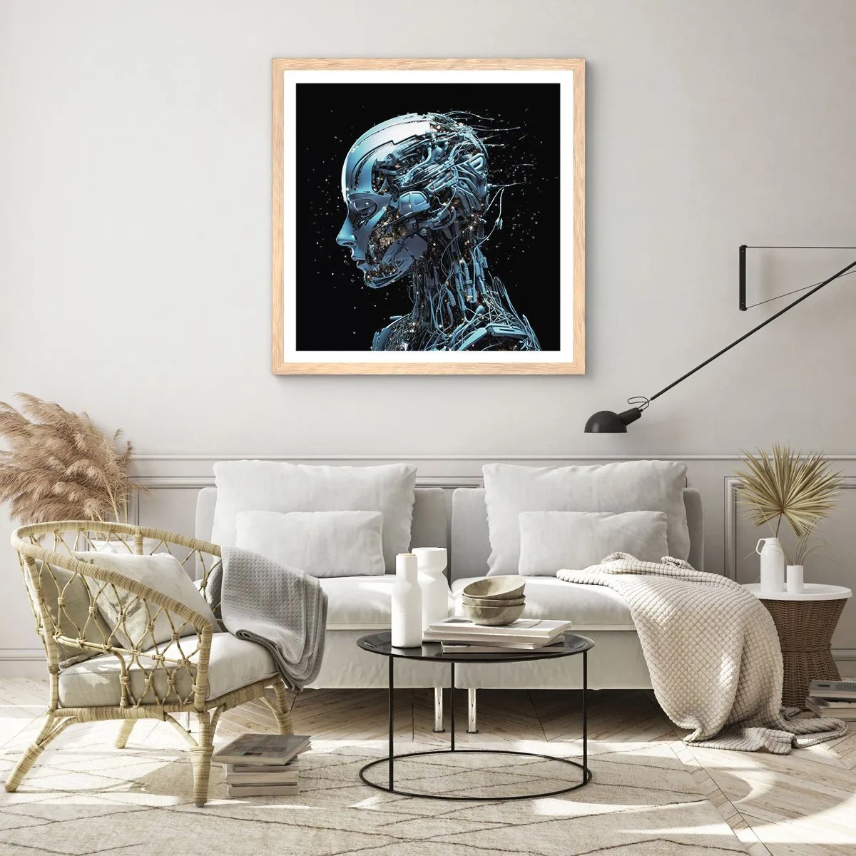 Poszter világos tölgy keretben - A technológia egy nő - 60x60 cm