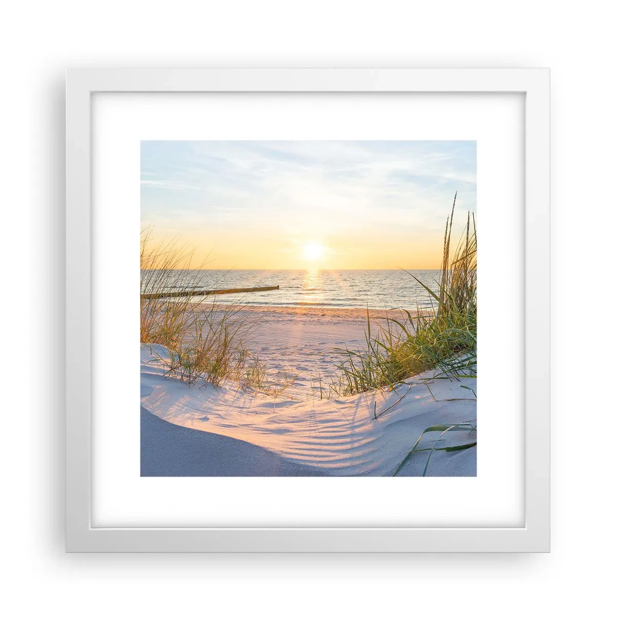 Poszter fekete keretben - A tenger hangja, a madarak éneke, egy vad tengerpart a fű között... - 30x30 cm