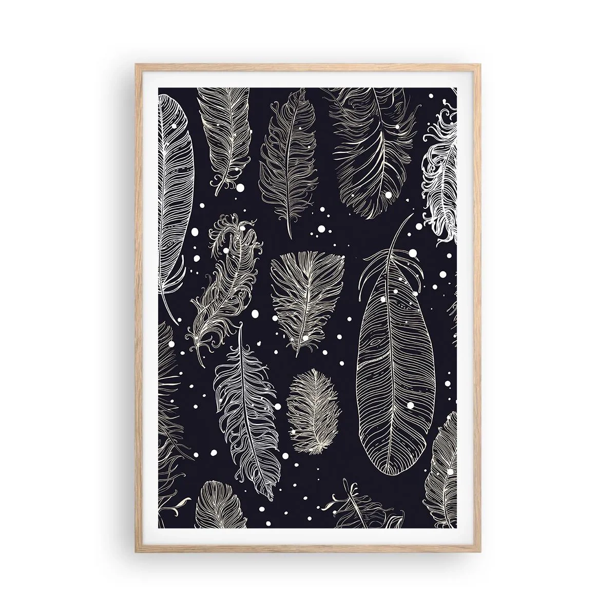 Poszter világos tölgy keretben - Tollas csipke - 70x100 cm