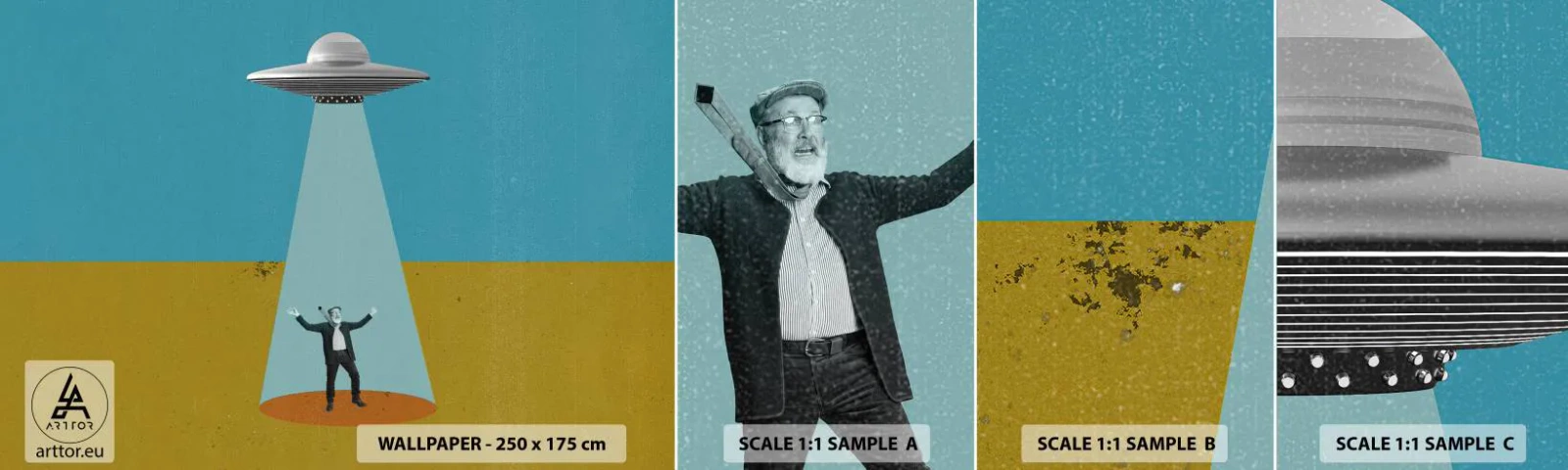 Fotótapéta Minta Öntapadós Deluxe Sticker - Közeli találkozás - Ufó, Modern művészet, Szürrealizmus - 100x30 cm