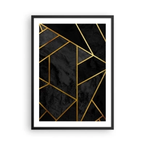 Poszter fehér keretben - Geometrikus minták aranyban fekete alapon - 50x70cm - Sötétség és ragyogás - Modern fali dekoráció nappalihoz és hálószobához ARTTOR