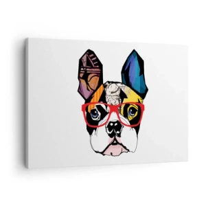 Vászonkép - Bulldog színes illusztrációban piros szemüveggel - 70x50cm - Értelmiségi - Modern fali dekoráció nappalihoz és hálószobához ARTTOR