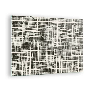 Üveg kép - Egy fekete-fehér absztrakció, amely egy pontokból álló rácsra hasonlít. - 70x50cm - Szőtt kompozíció - Modern fali dekoráció nappalihoz és hálószobához ARTTOR