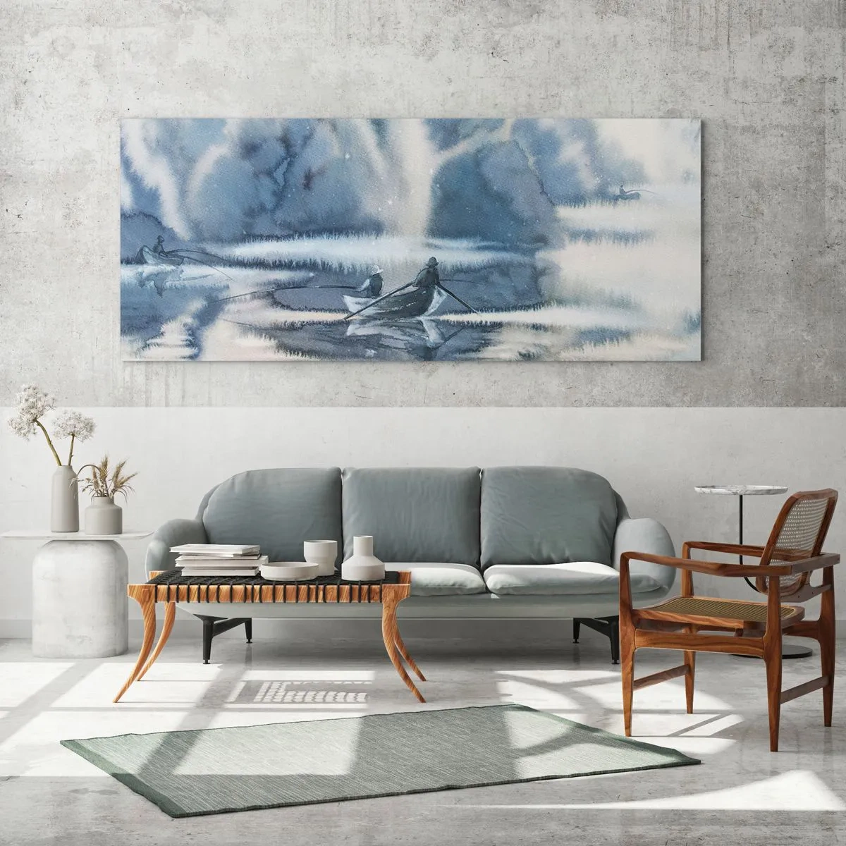 Üveg kép - Horgászok a paradicsomukban - 100x40 cm