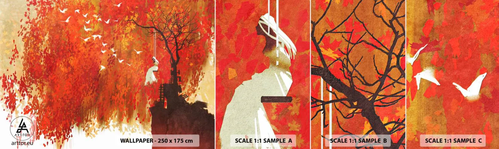 Fotótapéta Minta Öntapadós Deluxe Sticker - Repül velünk? - Absztrakció, Nő, Madarak - 100x30 cm