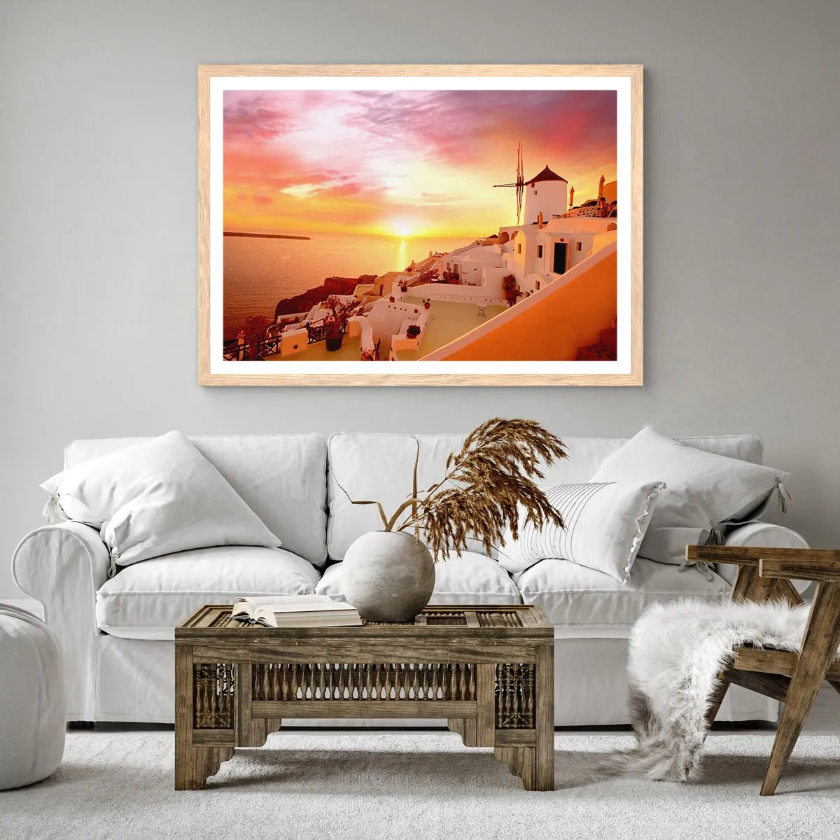 Poszter világos tölgy keretben - Szétfolyni a fehérben és aranyban - 40x30 cm