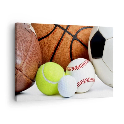 Vászonkép - Különböző sportágak labdái - 70x50cm - A futball összeköt minket! - Modern fali dekoráció nappalihoz és hálószobához ARTTOR