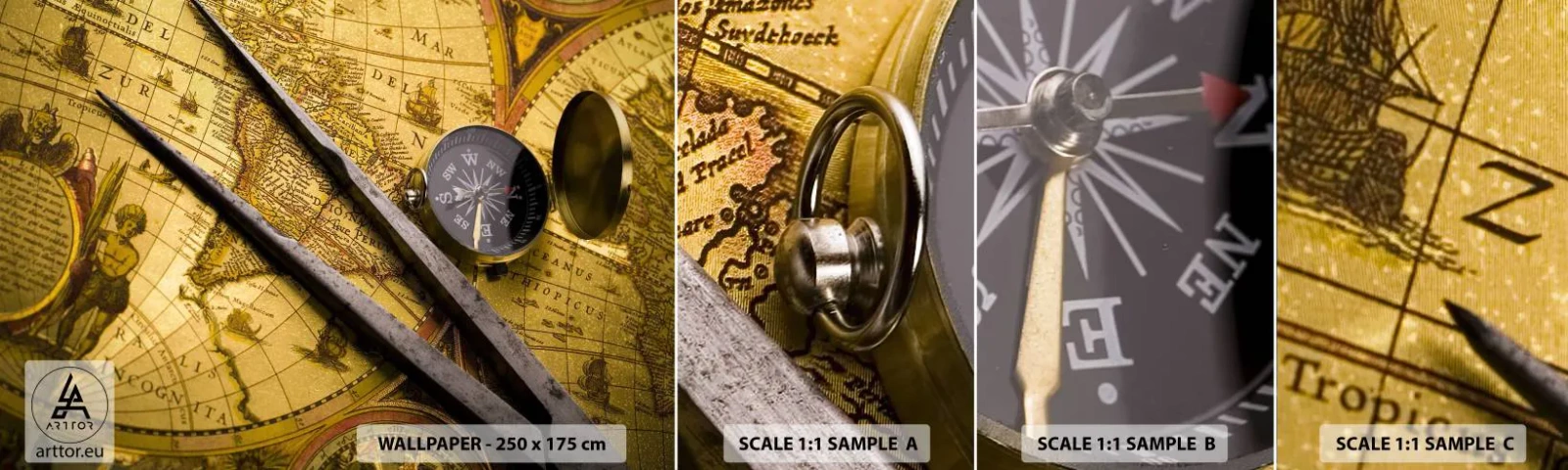 Fotótapéta Minta Standard Eco - Hol vannak ezek a kincsek? - Iránytű, Világtérkép, Utazások - 100x30 cm
