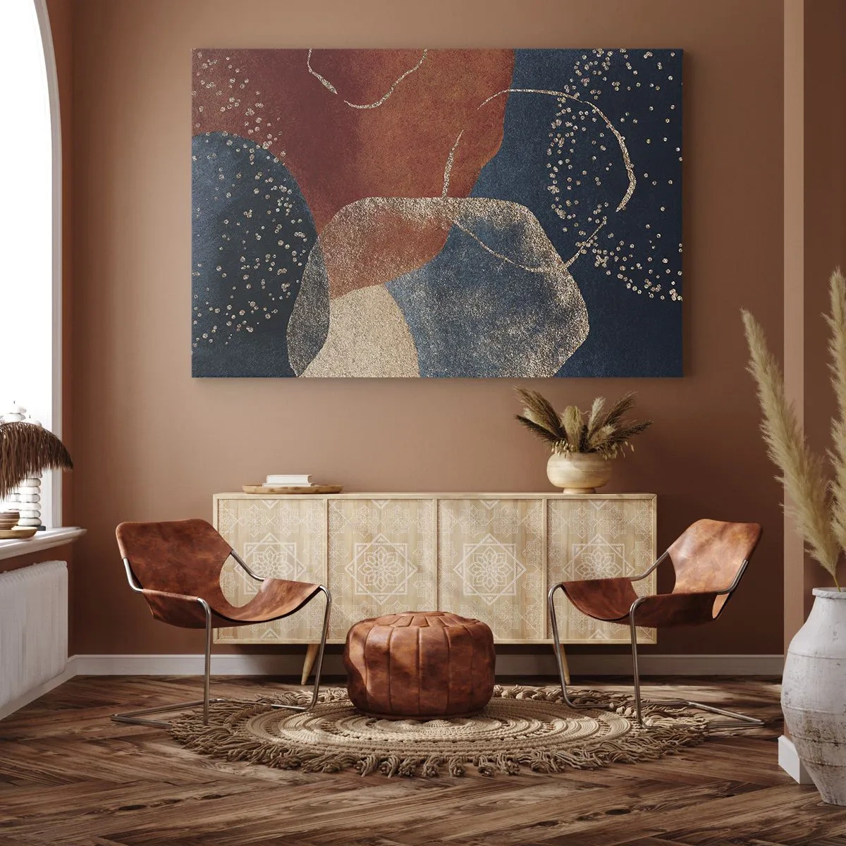 Vászonkép - Absztrakt formák vörös és kék árnyalatokban - 70x50cm - A lét könnyedsége - Modern fali dekoráció nappalihoz és hálószobához ARTTOR