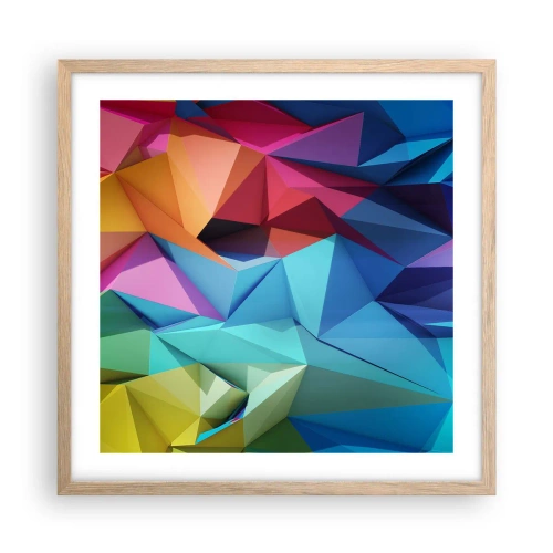 Poszter világos tölgy keretben - Szivárvány origami - 50x50 cm