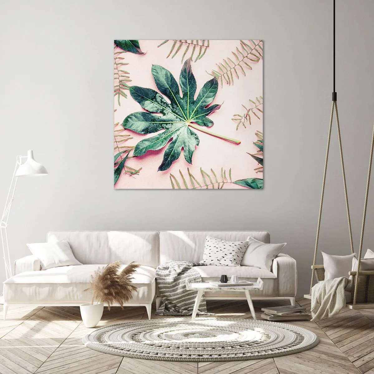 Vászonkép - A zöld tanulmánya a rózsaszín háttérben - 50x50 cm