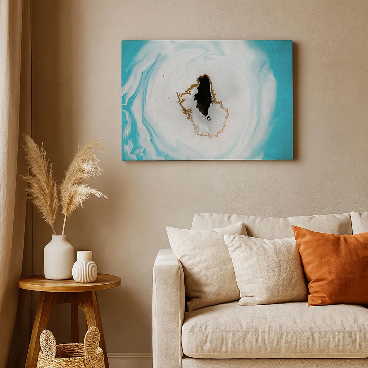 Vászonkép - Absztrakt geóda motívum türkiz, fehér és arany árnyalatokban - 70x50cm - Behatolni - Modern fali dekoráció nappalihoz és hálószobához ARTTOR