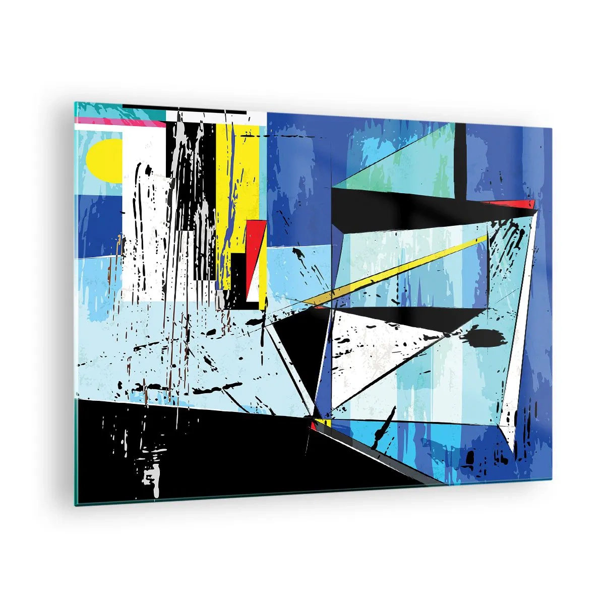 Üveg kép - Absztrakt geometrikus kompozíció kék árnyalatokban - 70x50cm - Szögből nézni a világot... - Modern fali dekoráció nappalihoz és hálószobához ARTTOR