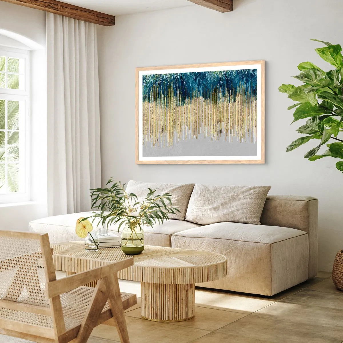 Poszter világos tölgy keretben - Aranyozott határ - 100x70 cm