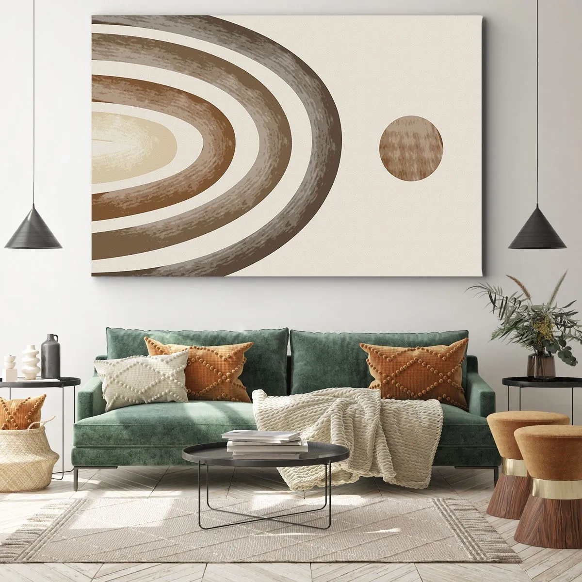 Vászonkép - Geometrikus bolygómotívum barna árnyalatokban - 70x50cm - Egy messzi-messzi galaxisban - Modern fali dekoráció nappalihoz és hálószobához ARTTOR