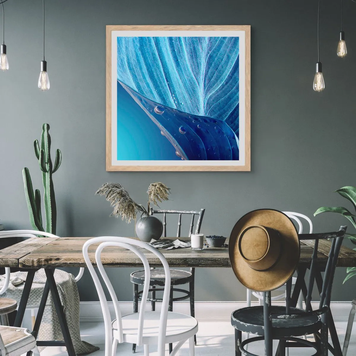 Poszter világos tölgy keretben - A kék rejtett cseppjei - 40x40 cm