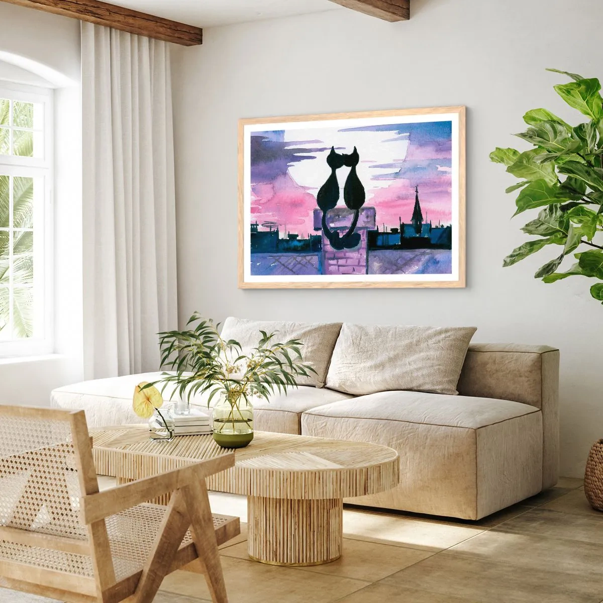 Poszter világos tölgy keretben - Rendez-vous a holdfénynél - 70x50 cm