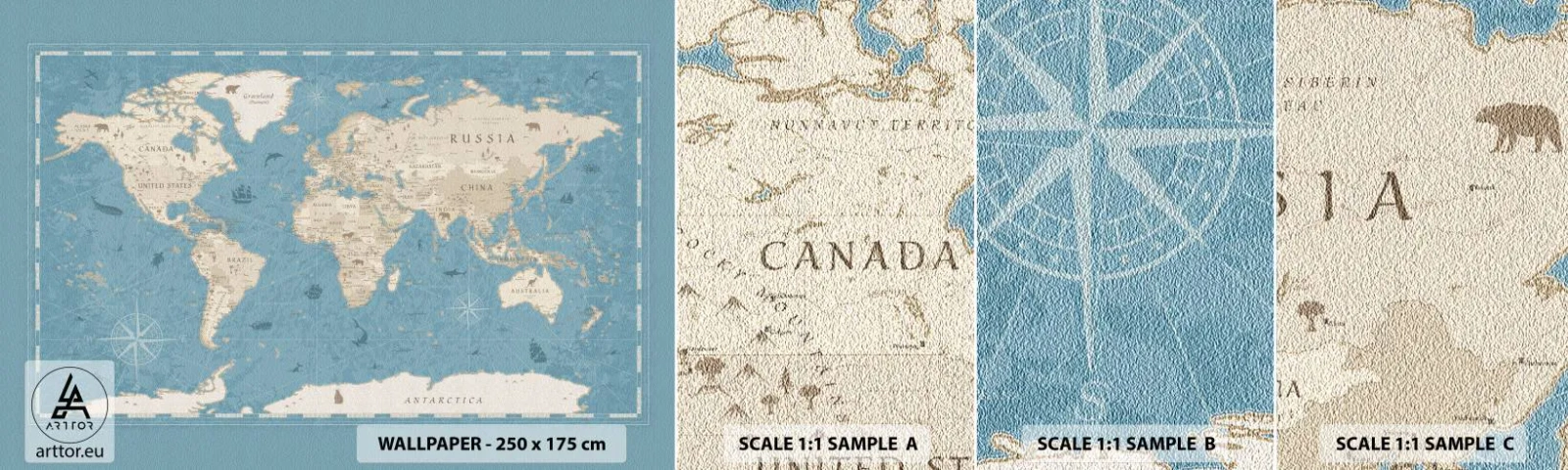 Fotótapéta Minta Standard Eco - Egy világ karnyújtásnyira - Világtérkép, Szüret, Grunge - 100x30 cm