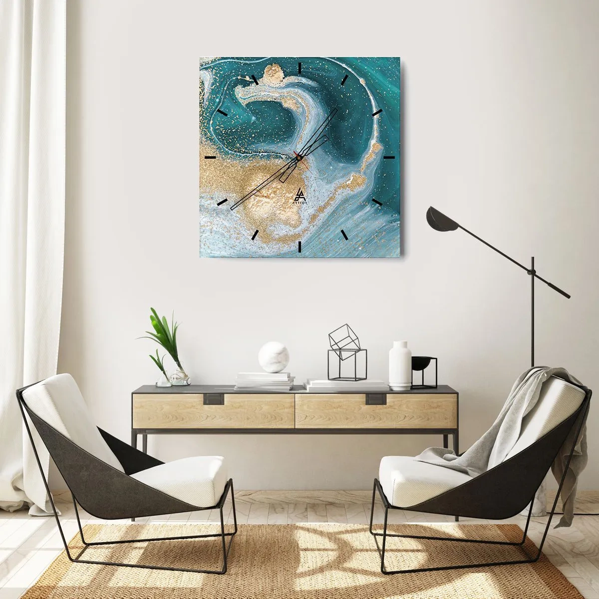 Falióra, Óra - Arany és türkiz örvénye - 40x40 cm