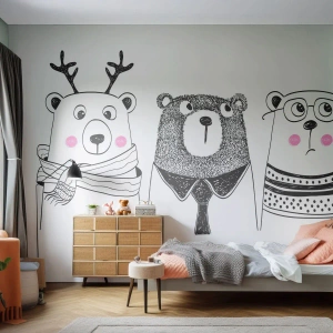 Fotótapéta Premium Sand - Maci, macika és mackó - Gyerekeknek, Medve, Ábra - 100x70 cm