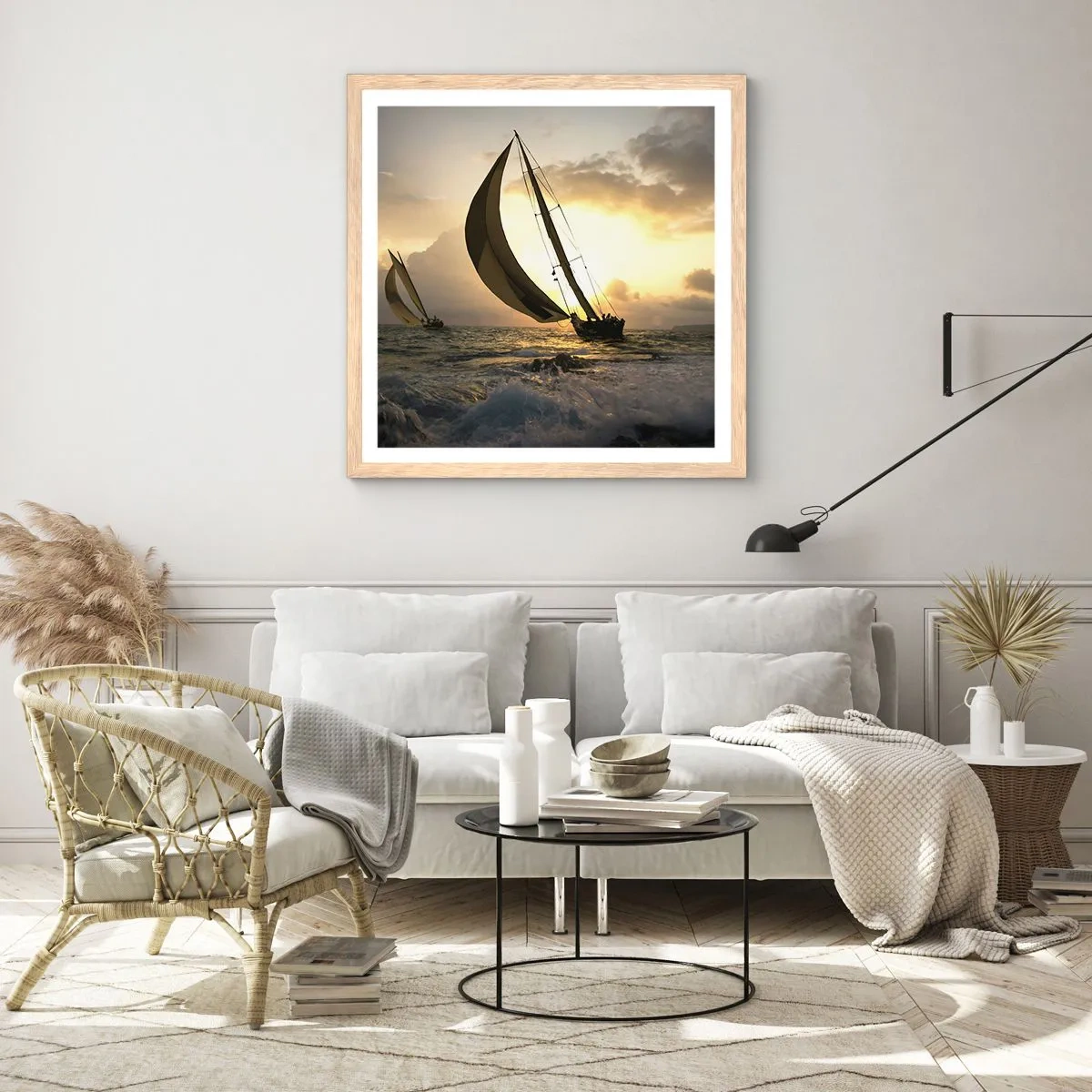 Poszter világos tölgy keretben - Széllel és széllel szemben - 60x60 cm