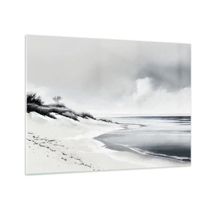 Üveg kép - Fekete-fehér strand horizonttal és nyugodt tengerrel - 70x50cm - Mindig együtt - Modern fali dekoráció nappalihoz és hálószobához ARTTOR