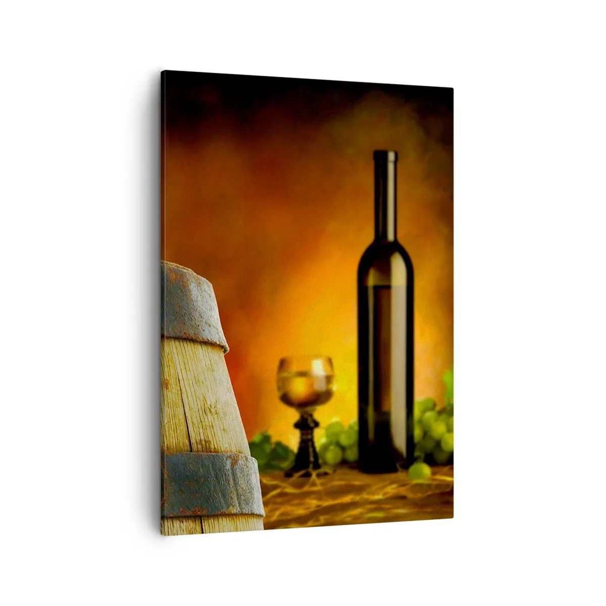 Vászonkép - Csendélet egy üveg borral és egy szőlő fürttel - 50x70 cm