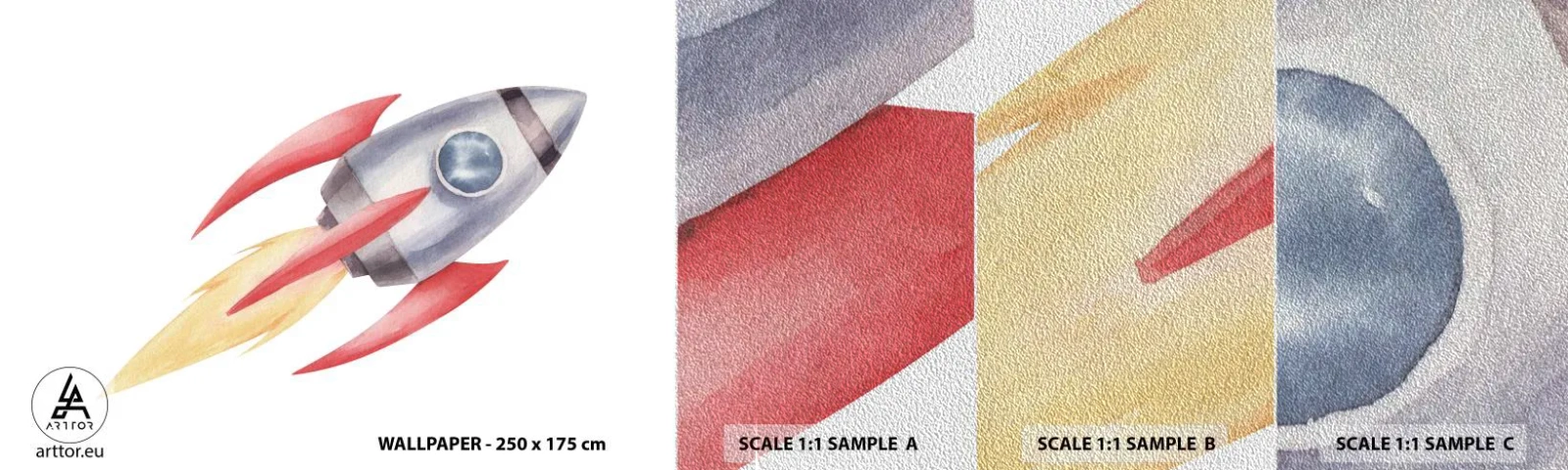 Fotótapéta Minta Premium Sand - Magasabbra, gyorsabban, messzebbre - Egy űrrakéta, Gyermekek, Világegyetem - 100x30 cm