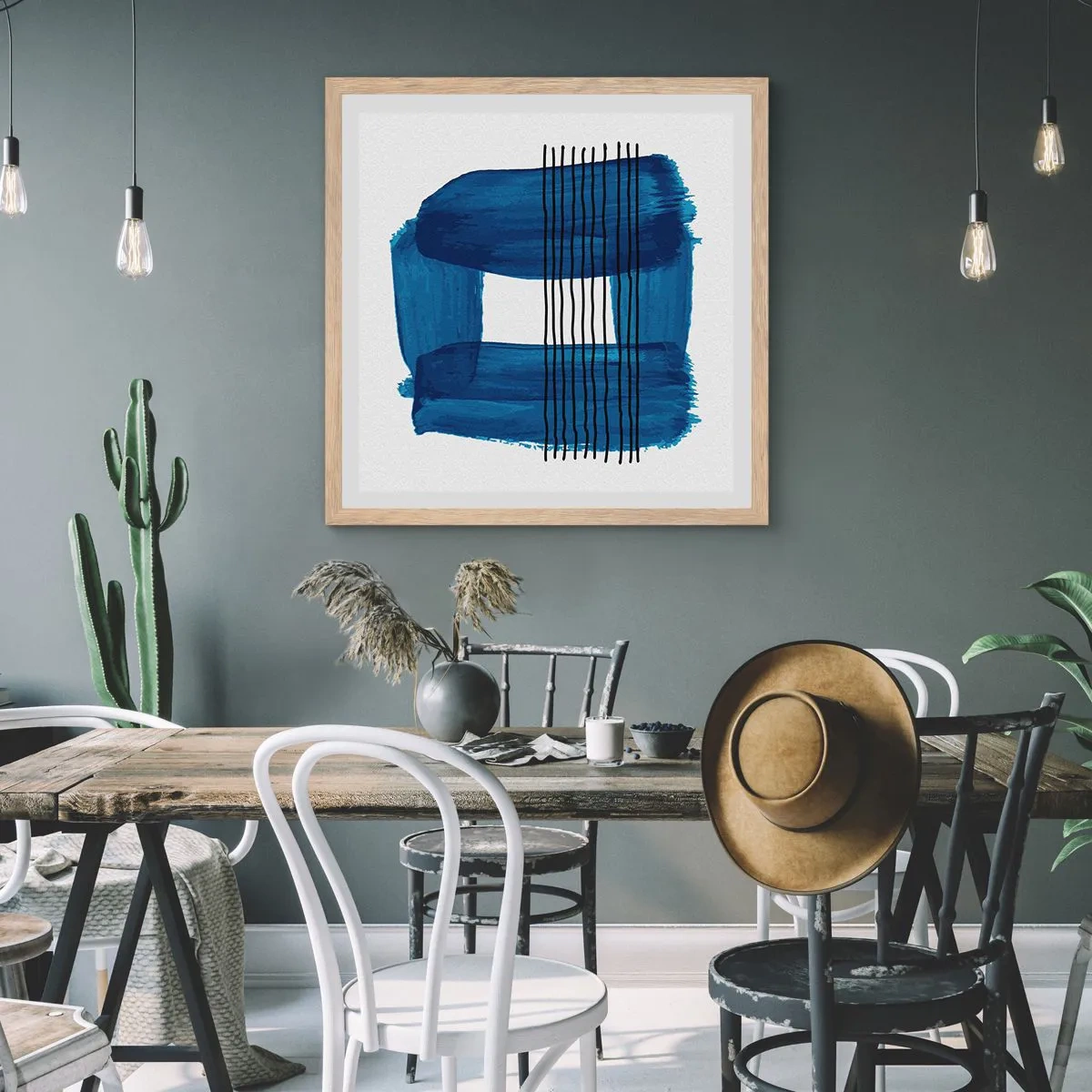 Poszter világos tölgy keretben - Kékes-fekete - 40x40 cm