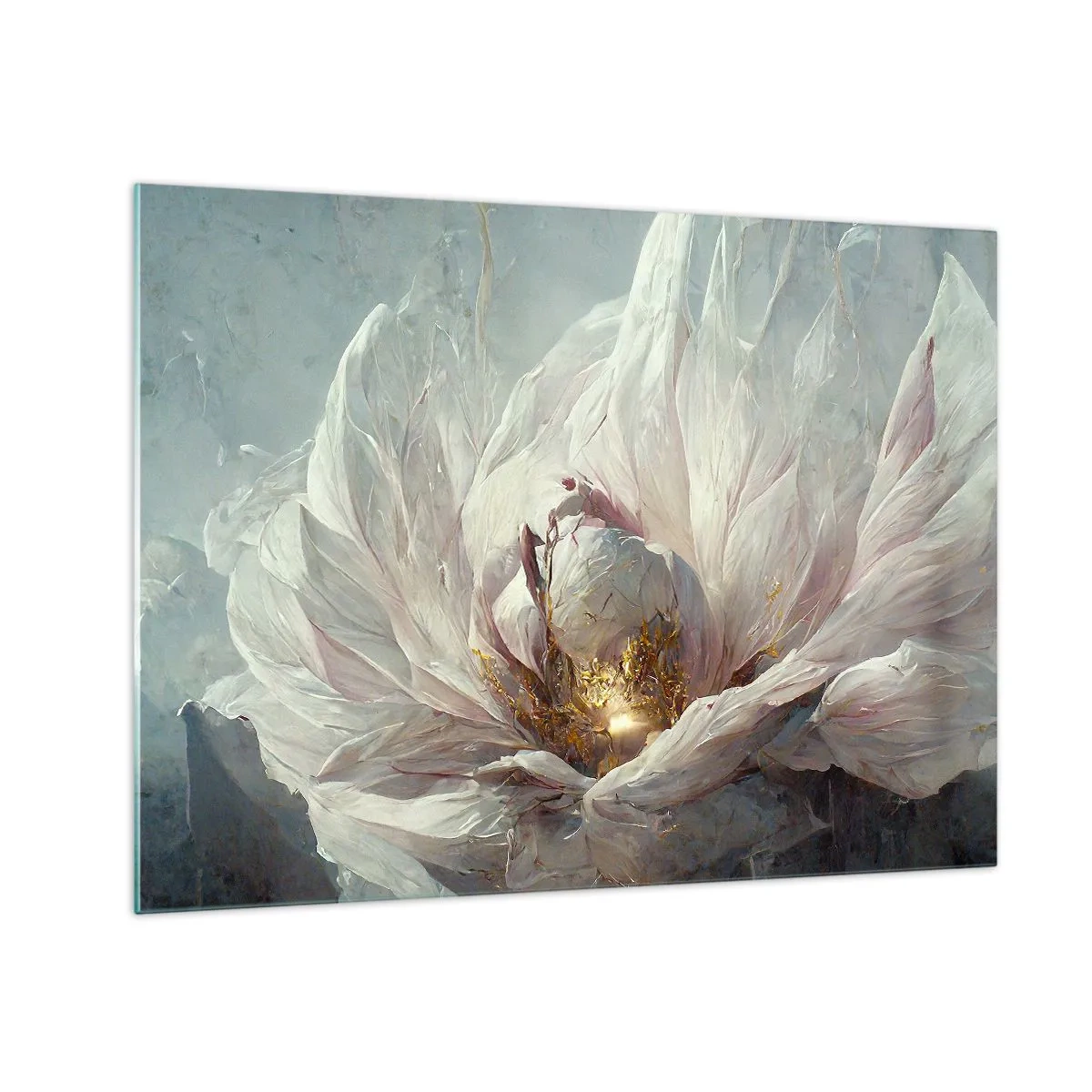 Üveg kép - Egy virágzó virág finom szürkében és aranyban - 70x50cm - Száz év alatt egyszer virágzik - Modern fali dekoráció nappalihoz és hálószobához ARTTOR