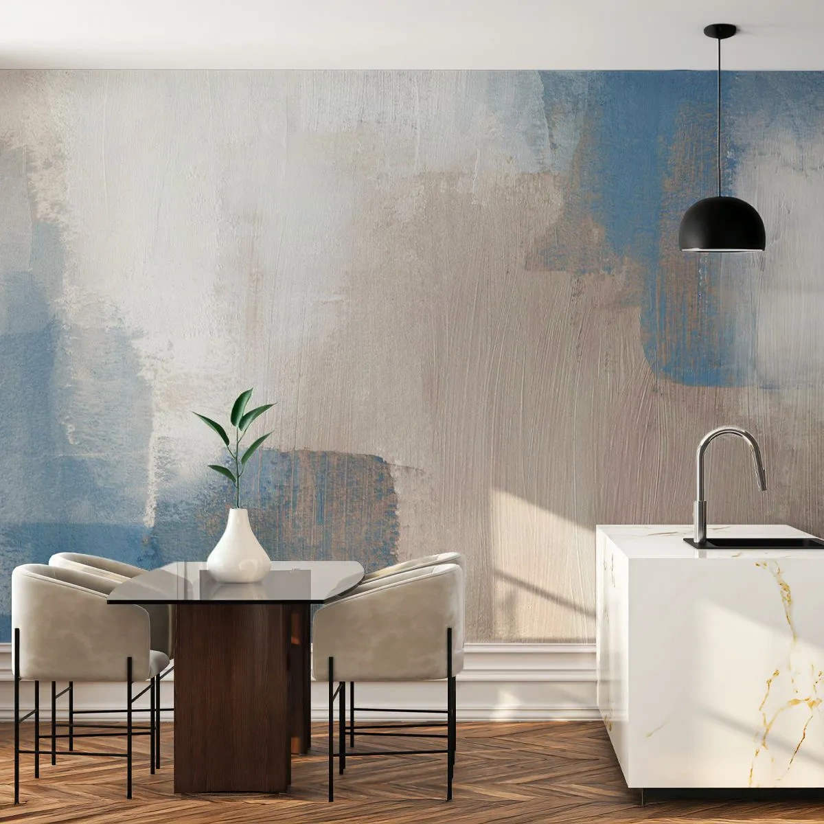 Öntapadós Fotótapéta Deluxe Sticker - Rózsaszín absztrakció egy kék fátyol mögött - Darab, Kortárs, Festékek - 350x256 cm